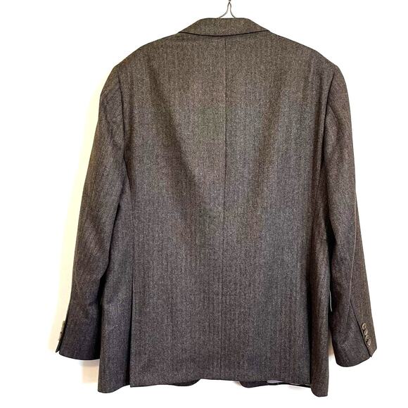 John W Nordstrom Cashmere Silk Blazer 46L Brown Herringbone 2 Button Sport Coat - Picture 2 of 11